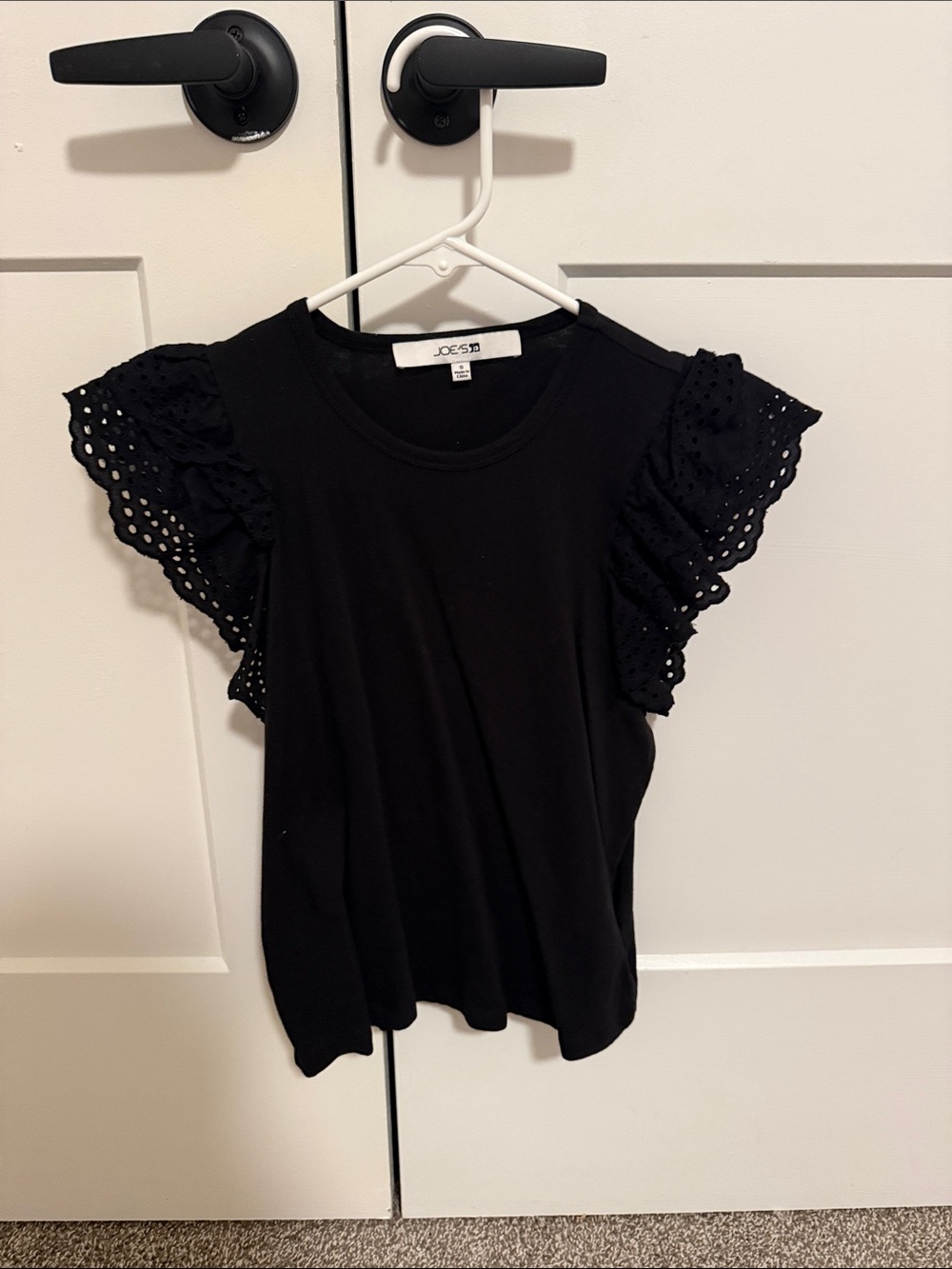 Joe's Jeans Black Eyelet Flutter Sleeve Tee